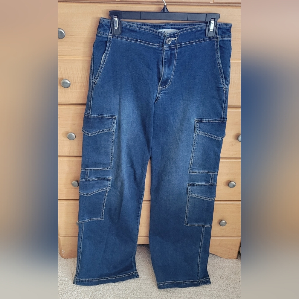 Ladies Highrise Blue Cargo Jeans